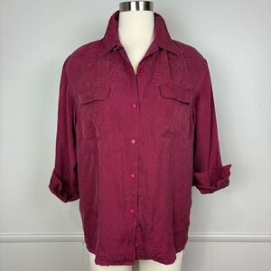Anna & Frank Vintage Silk Shirt Sz M Button Up Wine Red Paisley Jacquard Pattern